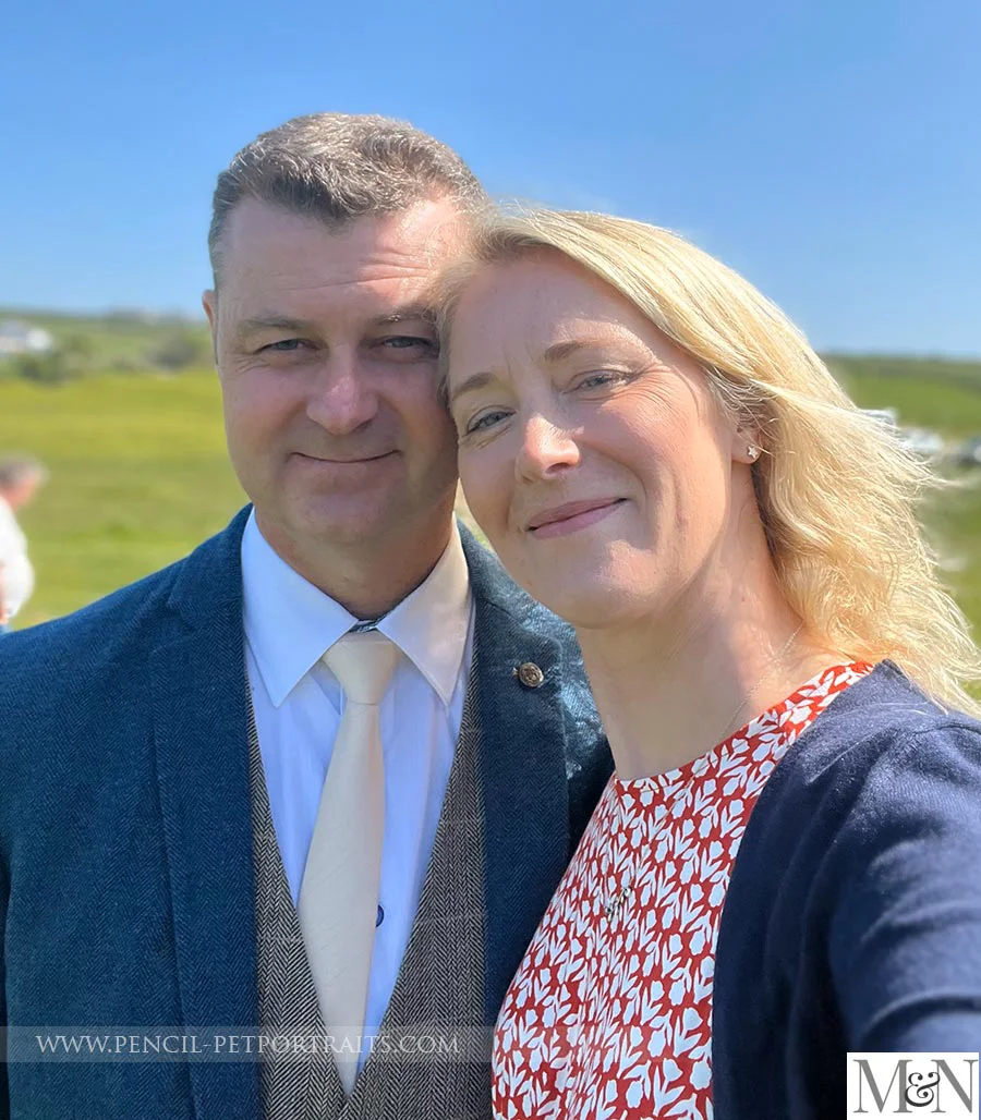 Melanie and Nicholas attending a friend's wedding in Mwnt.