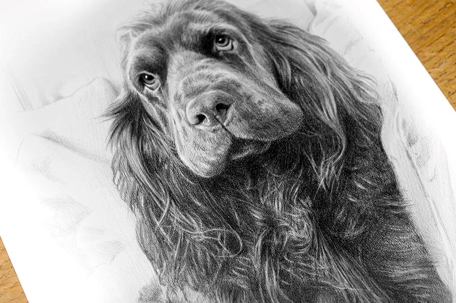 Example of a classic pencil pet portrait showcasing detailed artwork.